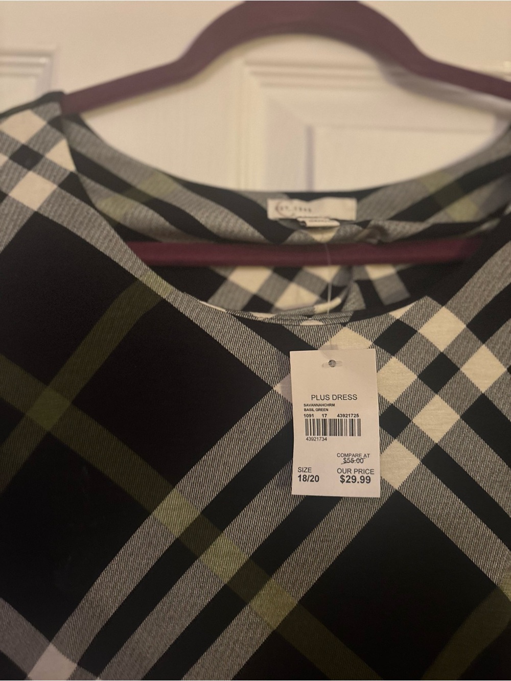 Cato Plus Size Plaid Tunic in Black and Olive